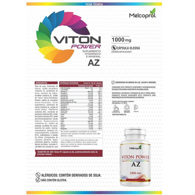 COMBO KIT 10UN VITON POWER MULTIVITAMÍNICO 100 CAPS - MELCOPROL