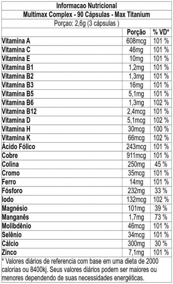 MULTIVITAMINICO MULTIMAX COMPLEX 90 CAPS - MAX TITANIUM