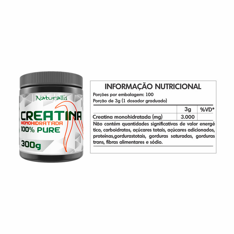 Creatina 100% Pura Monohidratada 300g - Sem sabor - Naturallis